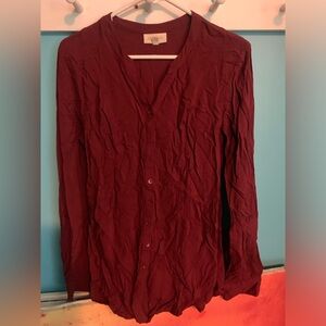 Waist-defined Burgundy button-down ModCloth LS top - L
